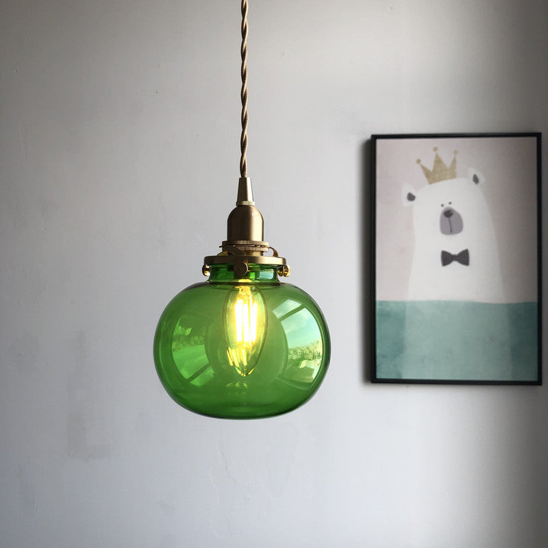 Vintage Hanglamp Goud met Glazen Kap E26 - Retro Koperen Verlichting voor Woonkamer en Eettafel