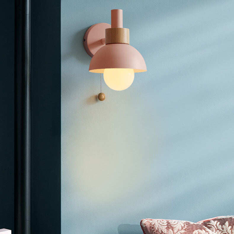 Wandlamp met Trekkoord en Bolvormige Kap voor Slaapkamer Leeshoek Woonkamer Sfeerlicht Scandinavisch