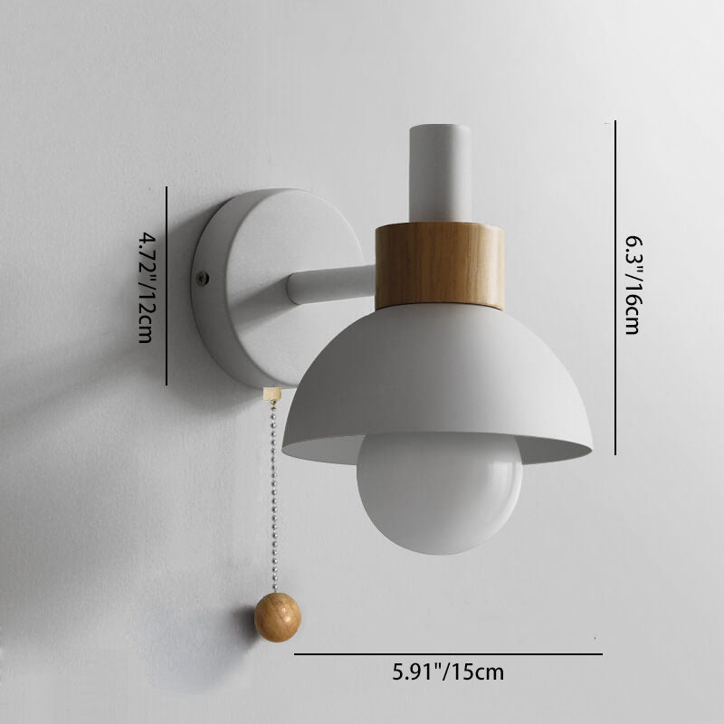 Wandlamp met Trekkoord en Bolvormige Kap voor Slaapkamer Leeshoek Woonkamer Sfeerlicht Scandinavisch
