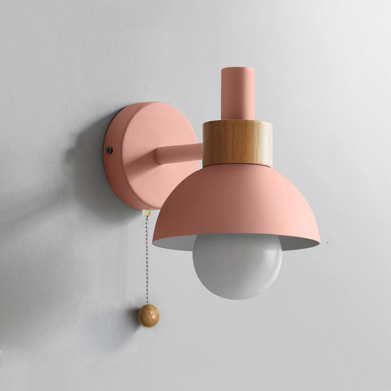 Wandlamp met Trekkoord en Bolvormige Kap voor Slaapkamer Leeshoek Woonkamer Sfeerlicht Scandinavisch