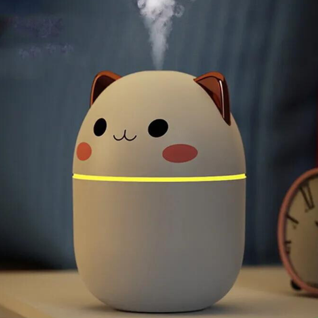 Katten Luchtbevochtiger met LED Nachtlampje - 250ml Bevochtiging voor Slaapkamer Bureau Kinderkamer