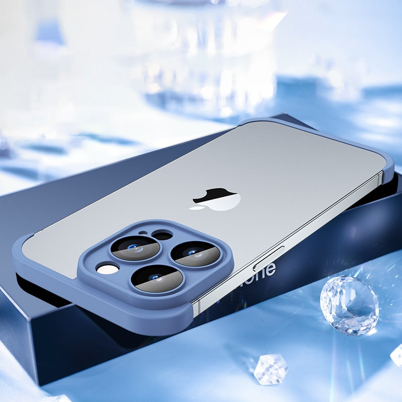 Minimalistische iPhone Beschermframes Boven Onder Camera Metaal Siliconen 6 Kleuren Draadloos Laden Stijlvol