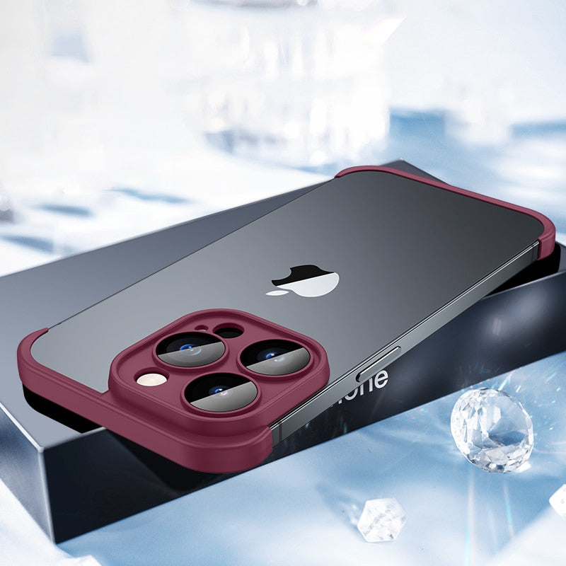 Minimalistische iPhone Beschermframes Boven Onder Camera Metaal Siliconen 6 Kleuren Draadloos Laden Stijlvol