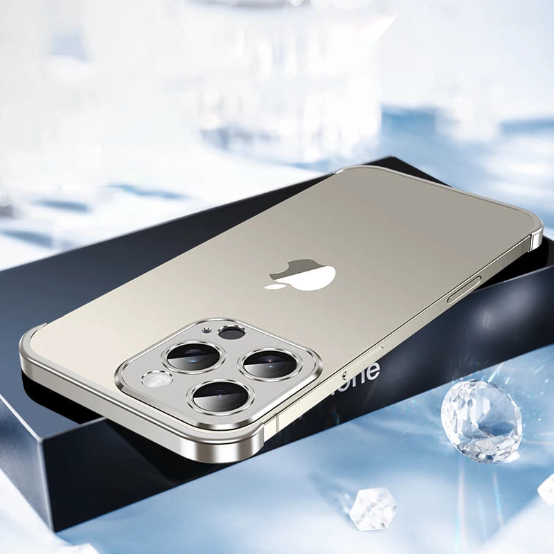 Minimalistische iPhone Beschermframes Boven Onder Camera Metaal Siliconen 6 Kleuren Draadloos Laden Stijlvol