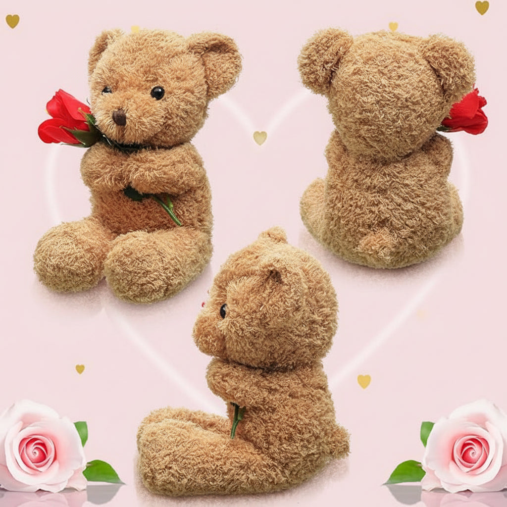 Knuffel Teddybeer met Roos Pluche Romantisch Cadeau Zachte Beer Liefdesgeschenk Valentijn Verjaardag