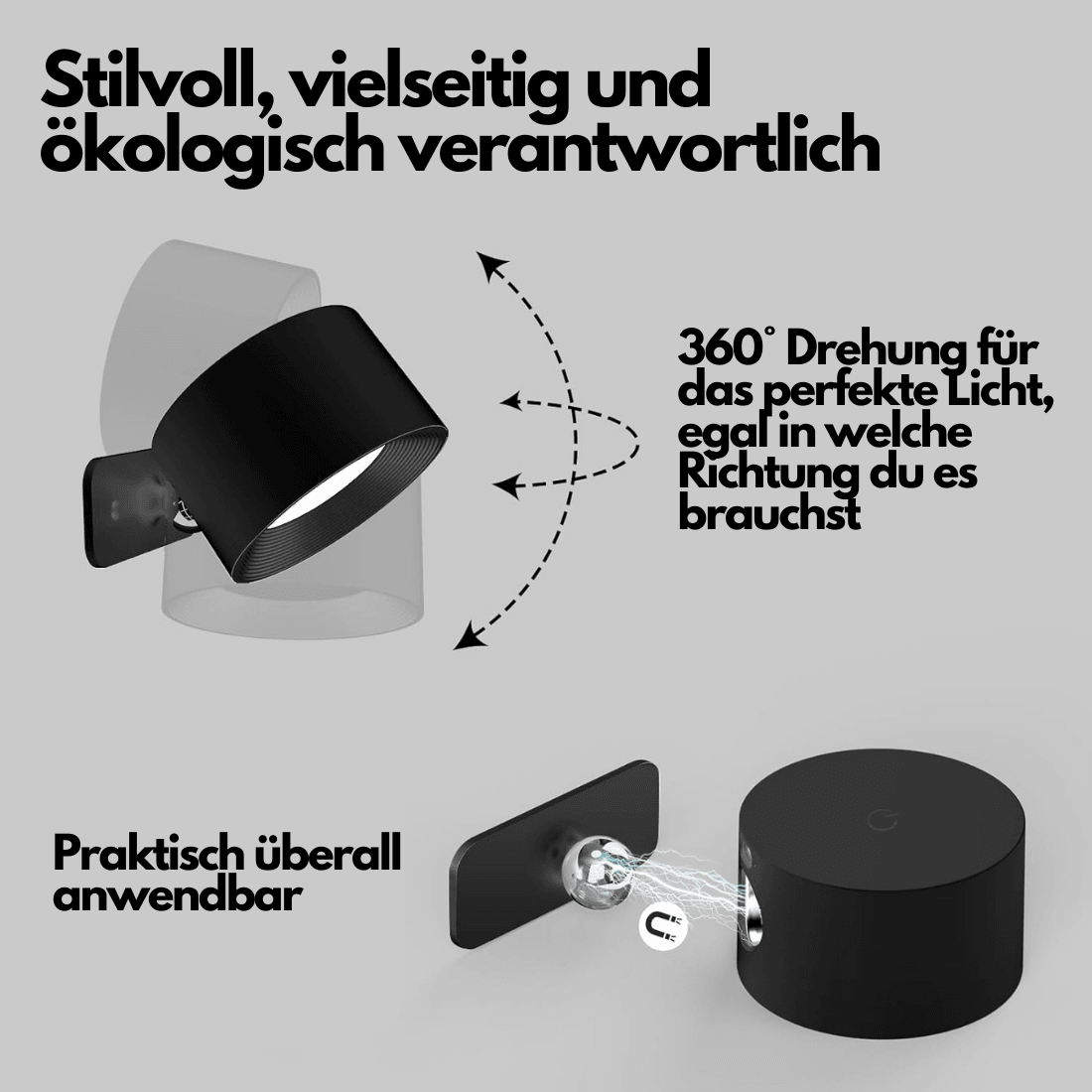 Draadloze Wandlamp Verstelbaar 360° LED Oplaadbaar USB Leeslamp Slaapkamer Woonkamer Hal Batterij Dimbaar