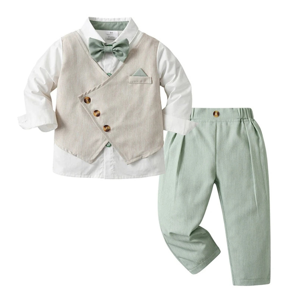 3-Delig Jongenspak met Blauw Overhemd, Gilet en Broek voor Feestelijke Gelegenheden, Ceremonies en Bruiloften