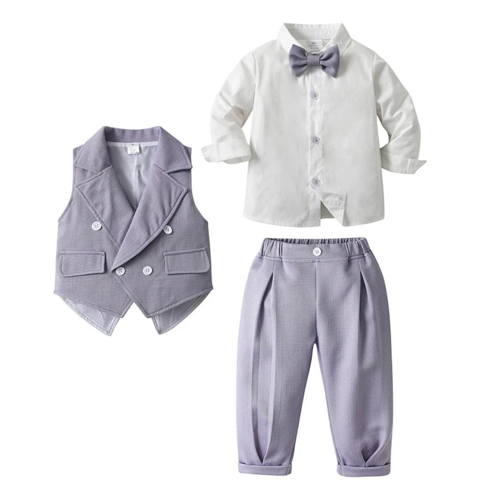 3-Delig Jongenspak met Blauw Overhemd, Gilet en Broek voor Feestelijke Gelegenheden, Ceremonies en Bruiloften