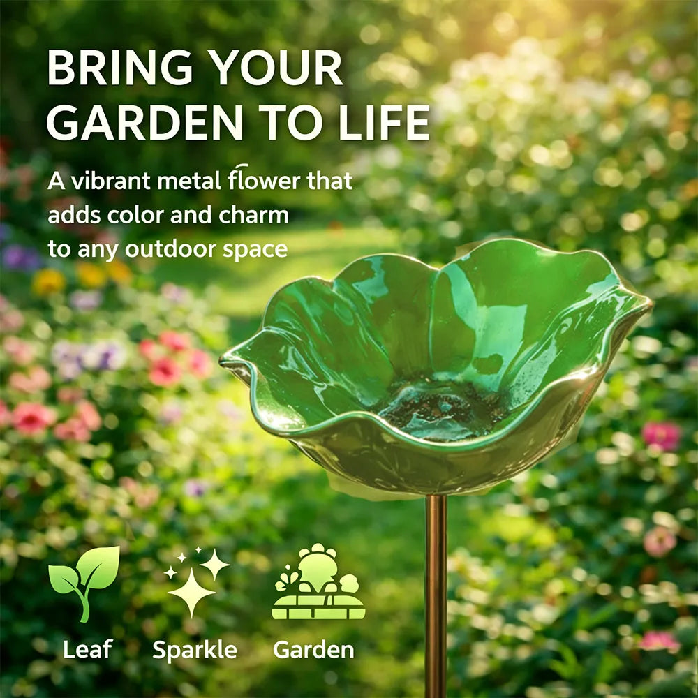 Decoratieve Metalen Tuinsteker met Vogelbad 60cm - Bloemvormig Waterstation voor Vogels en Insecten in 7 Kleuren