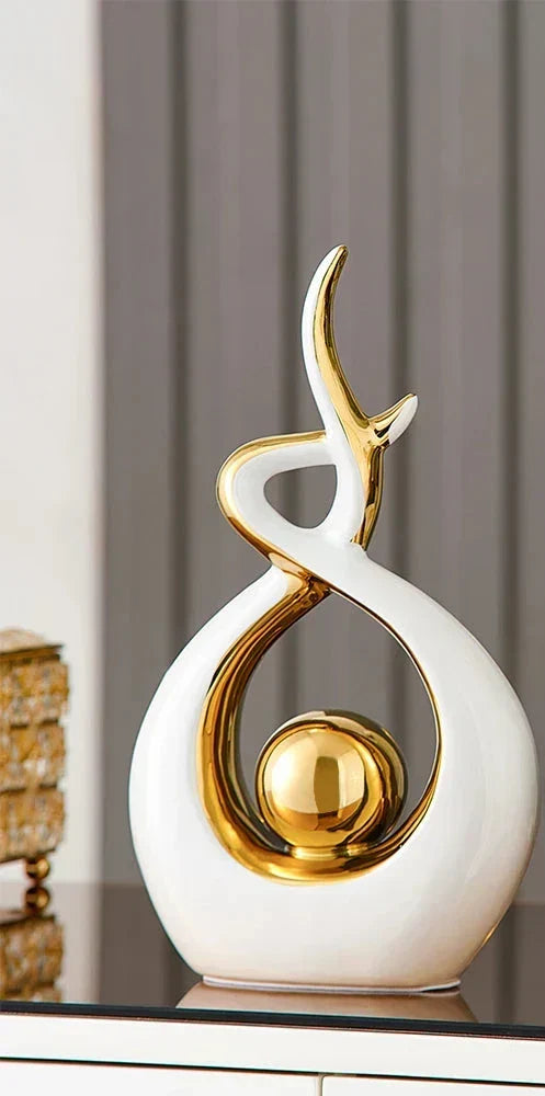 Decoratieve Sculptuur Keramiek Goud Groen Abstract 31cm Woonkamer Tafel Beeld Modern Kunstobject Interieur Decoratie