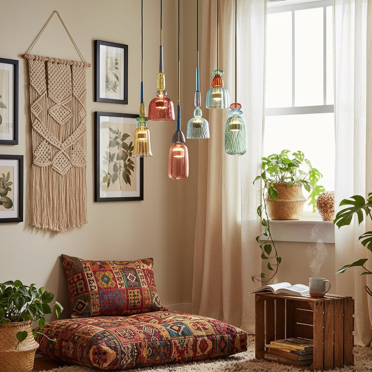 Glazen Hanglamp met Gekleurde Kap - Scandinavisch Verlichtingsdesign met Geïntegreerde LED - Macaron Jar Pendant Light