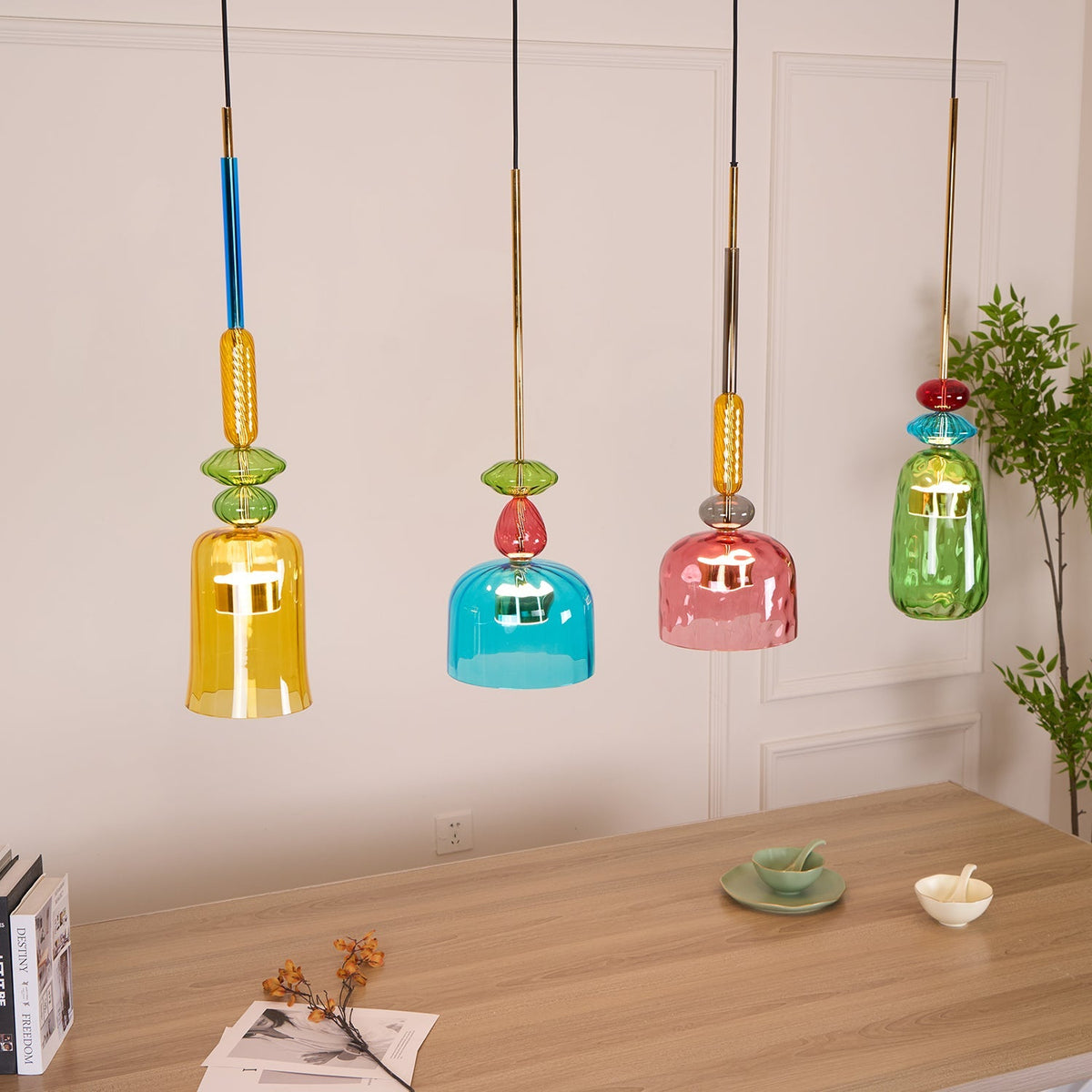 Glazen Hanglamp met Gekleurde Kap - Scandinavisch Verlichtingsdesign met Geïntegreerde LED - Macaron Jar Pendant Light