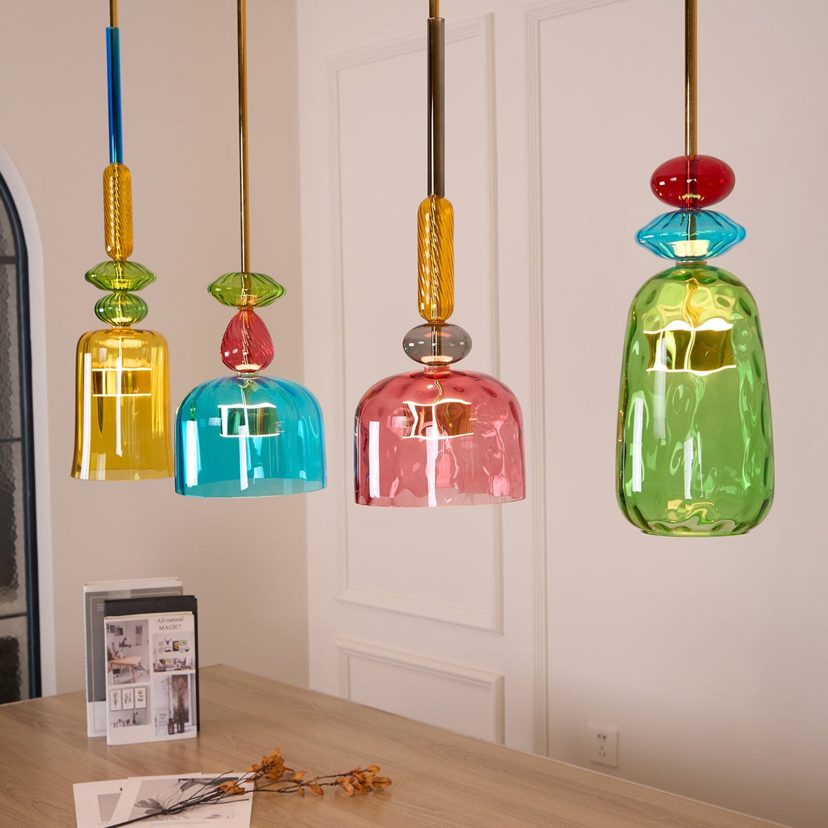Glazen Hanglamp met Gekleurde Kap - Scandinavisch Verlichtingsdesign met Geïntegreerde LED - Macaron Jar Pendant Light