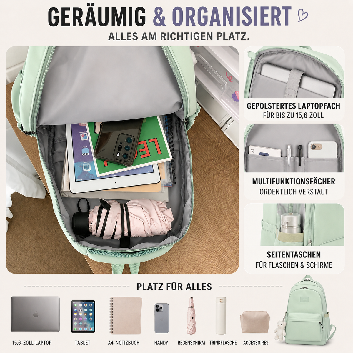 Dagelijkse Rugzak met Laptopvak Nylon 20-35L Gepolsterde Schouderbanden Ergonomisch Comfortabel Reizen Studie