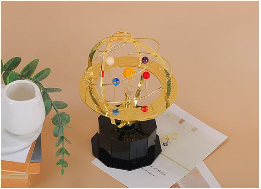 Grand Orrery Mechanisch Zonnestelselmodel - Handgemaakt Messing Replica met 5 Planeten en Maanbaan