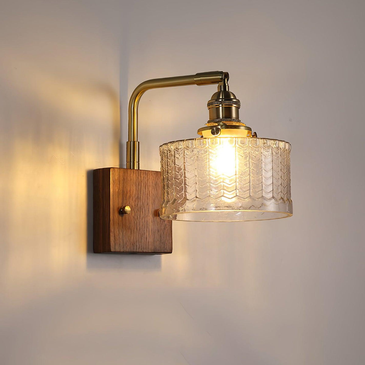 Wandlamp Glas Hout Koper E27 Woonkamer Slaapkamer Retro Warm Licht 24cm