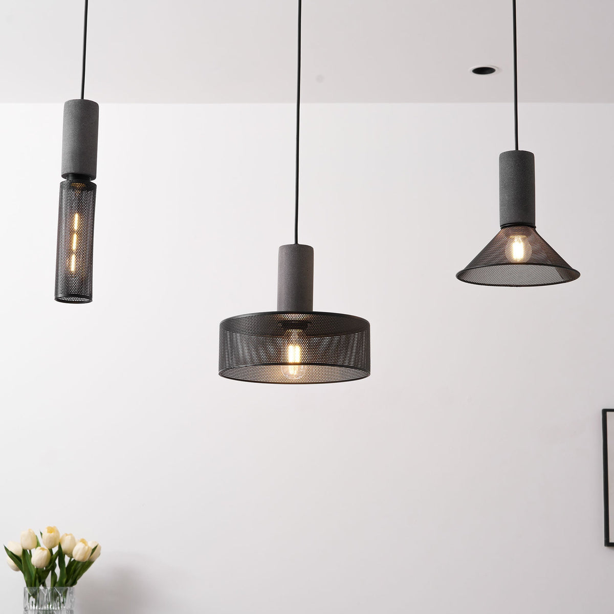 Beton Hanglamp Industrieel Cilinder Metaal Zwart Grijs E27