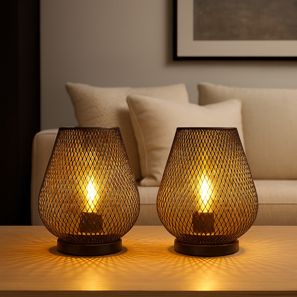 Draadloze Metalen Tafellamp met Warm LED-licht en Sierlijk Patroon - Sfeerlicht voor binnen & buiten