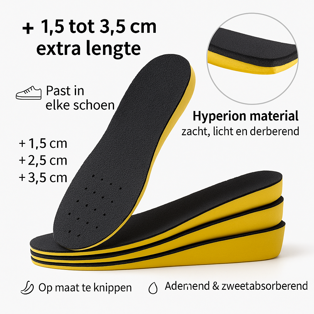 Hoogteverhogende Inlegzolen voor Schoenen - Discreet Formaat en Extra Comfort
