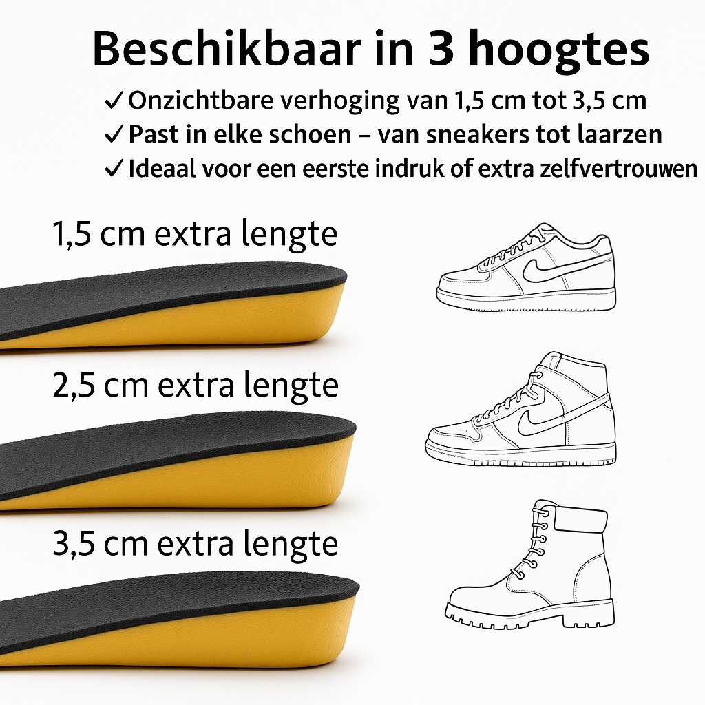 Hoogteverhogende Inlegzolen voor Schoenen - Discreet Formaat en Extra Comfort