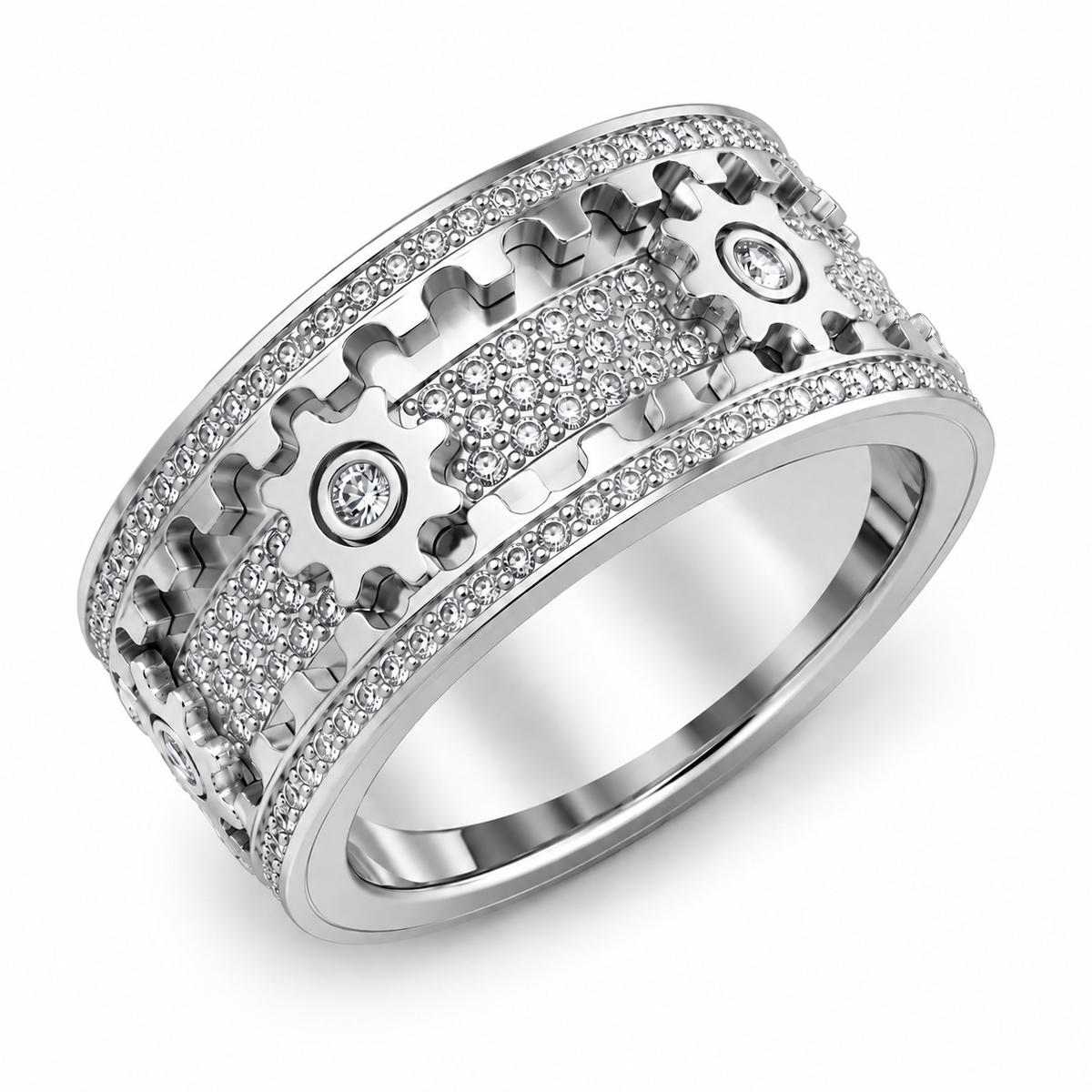 Draaibare Ring met Tandwielen Roestvrij Staal Zirkonia Anti-Stress Fidget Sieraad Spinner Maat 6-12 Unisex
