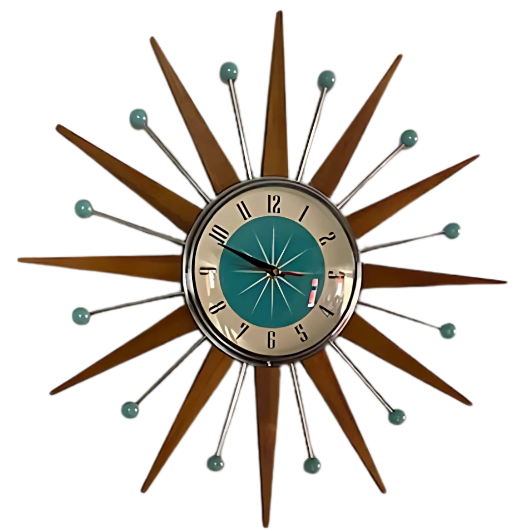 Handgemaakte Wandklok 40x40 cm Retro Woonkamer Stil Uurwerk Stralen Design Decoratief Batterij Modern