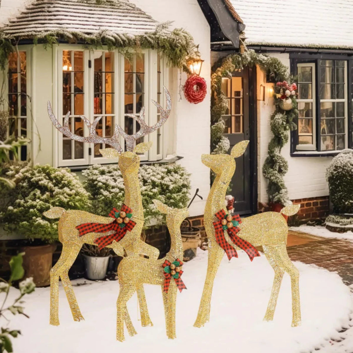 Verlichte Rendierenfamilie LED Tuindecoratie Set Waterdicht Kerst Buitenverlichting 3-delig Warm Wit