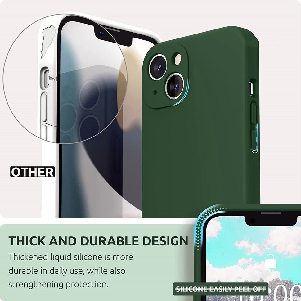 Vloeibaar Siliconen iPhone Hoesje met Schokdemping voor 14 15 16 17 Pro Max Modellen Klassieke Beschermhoes