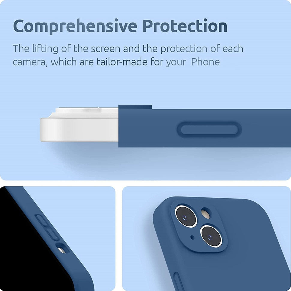 Vloeibaar Siliconen iPhone Hoesje met Schokdemping voor 14 15 16 17 Pro Max Modellen Klassieke Beschermhoes