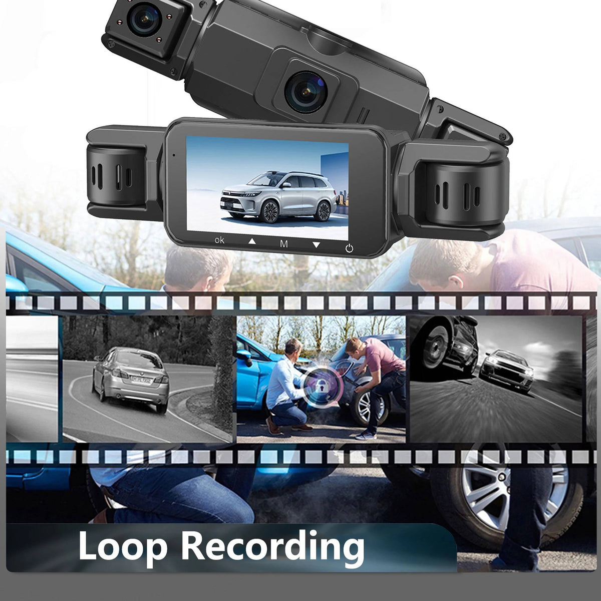 Dashcam Voor en Achter 1920P 4 Camera's 170° Nachtzicht 128GB WiFi App