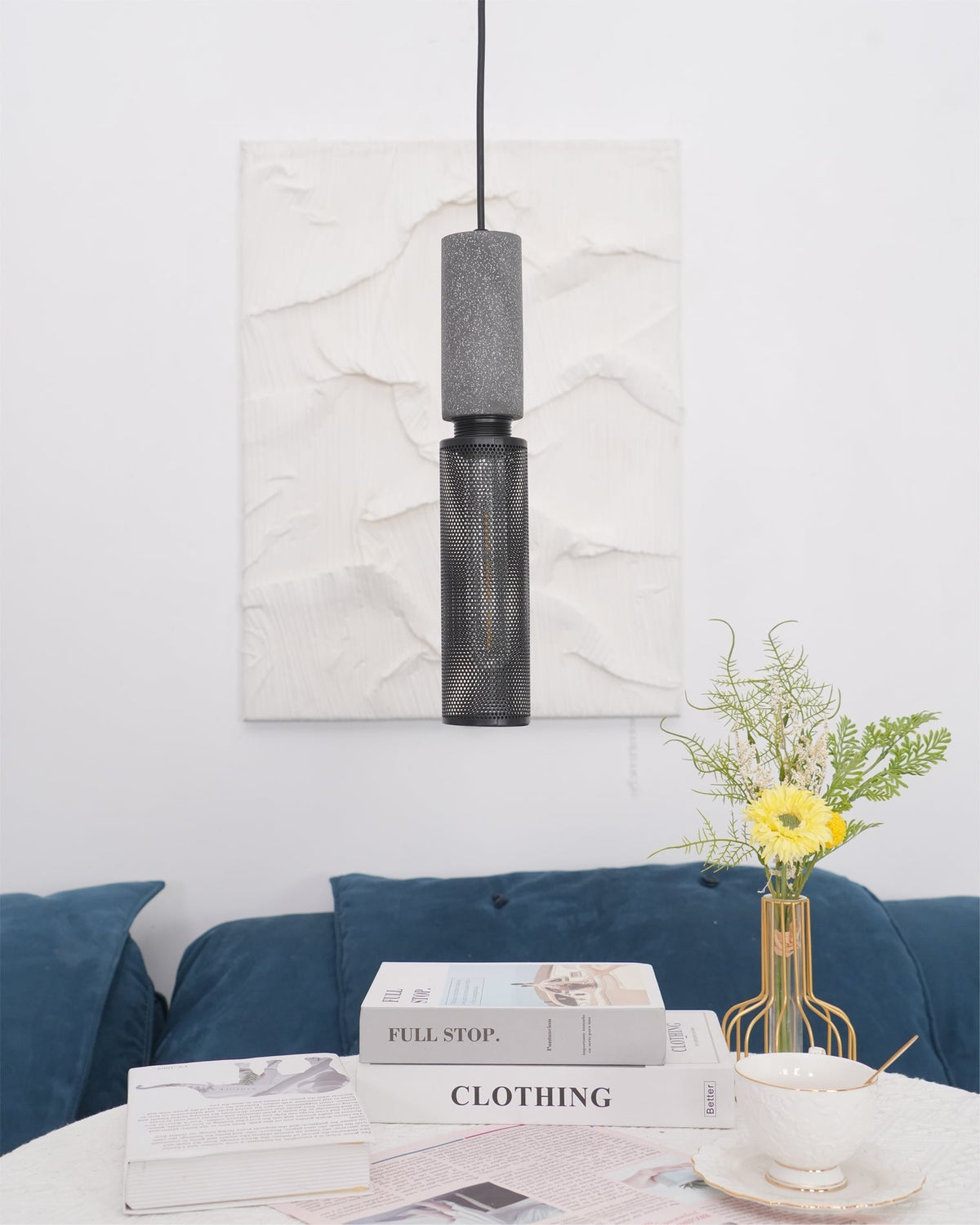 Beton Hanglamp Industrieel Cilinder Metaal Zwart Grijs E27