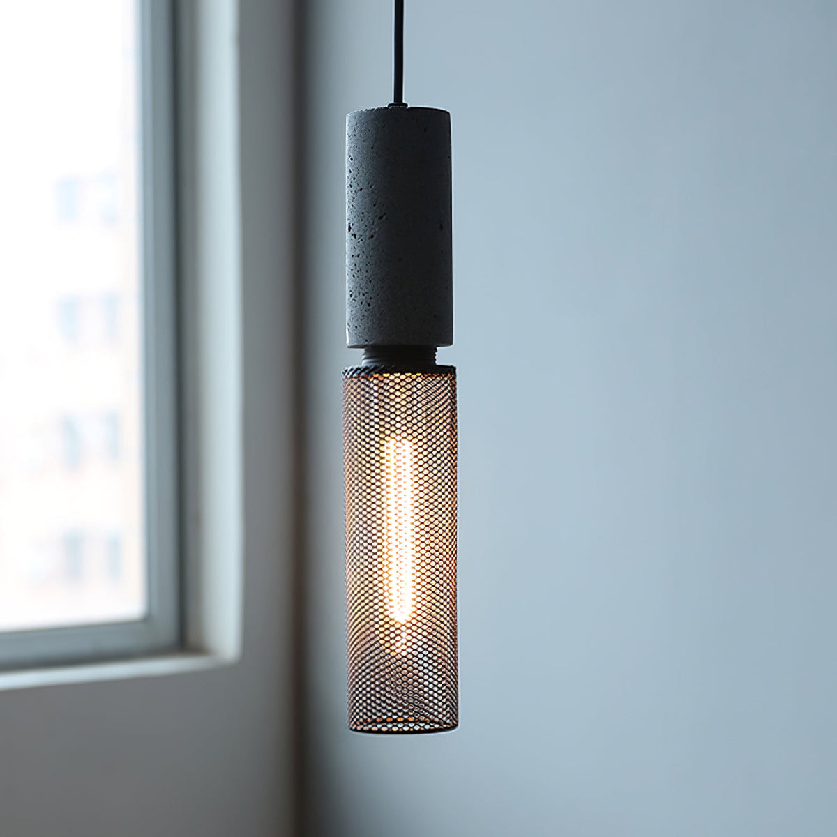 Beton Hanglamp Industrieel Cilinder Metaal Zwart Grijs E27