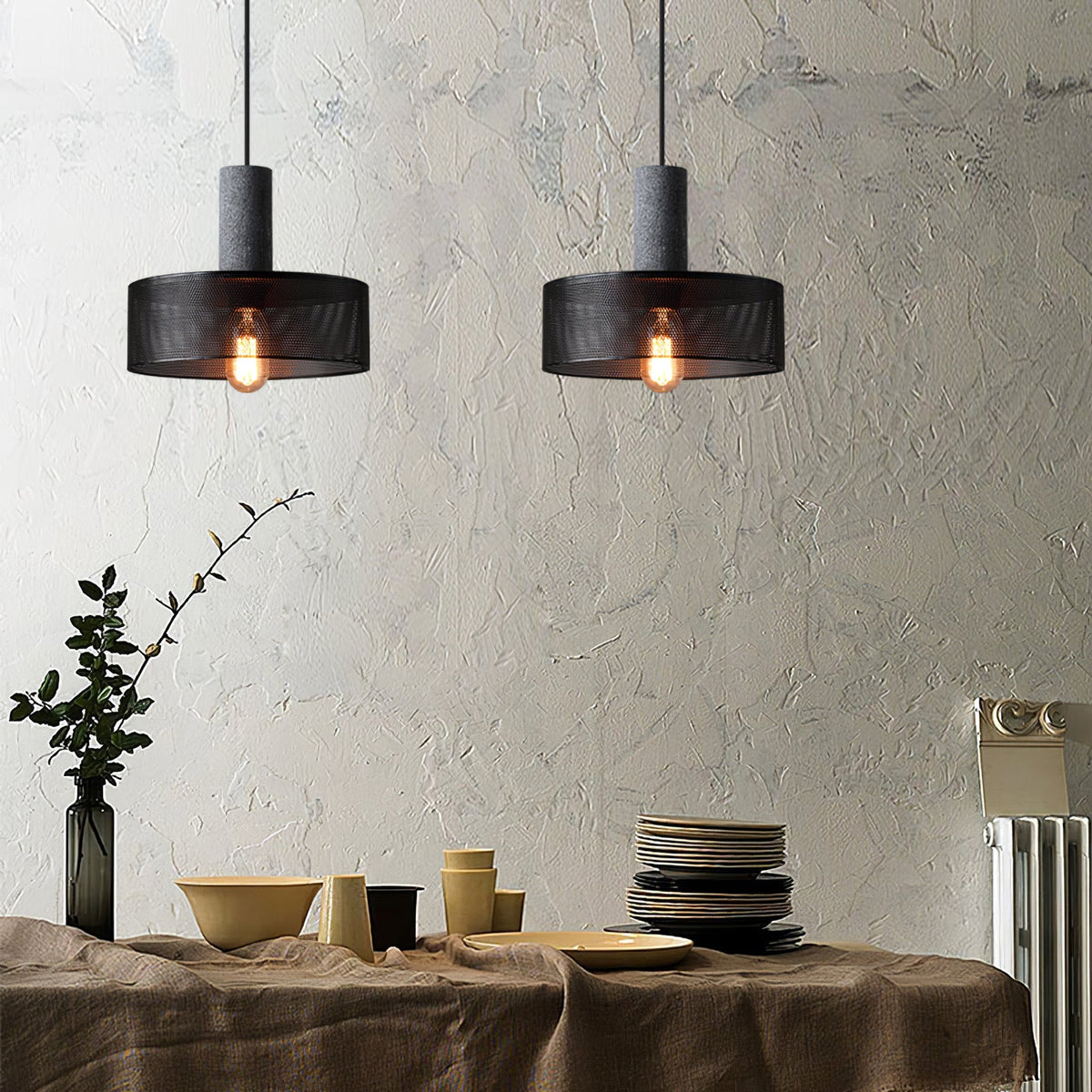 Beton Hanglamp Industrieel Cilinder Metaal Zwart Grijs E27