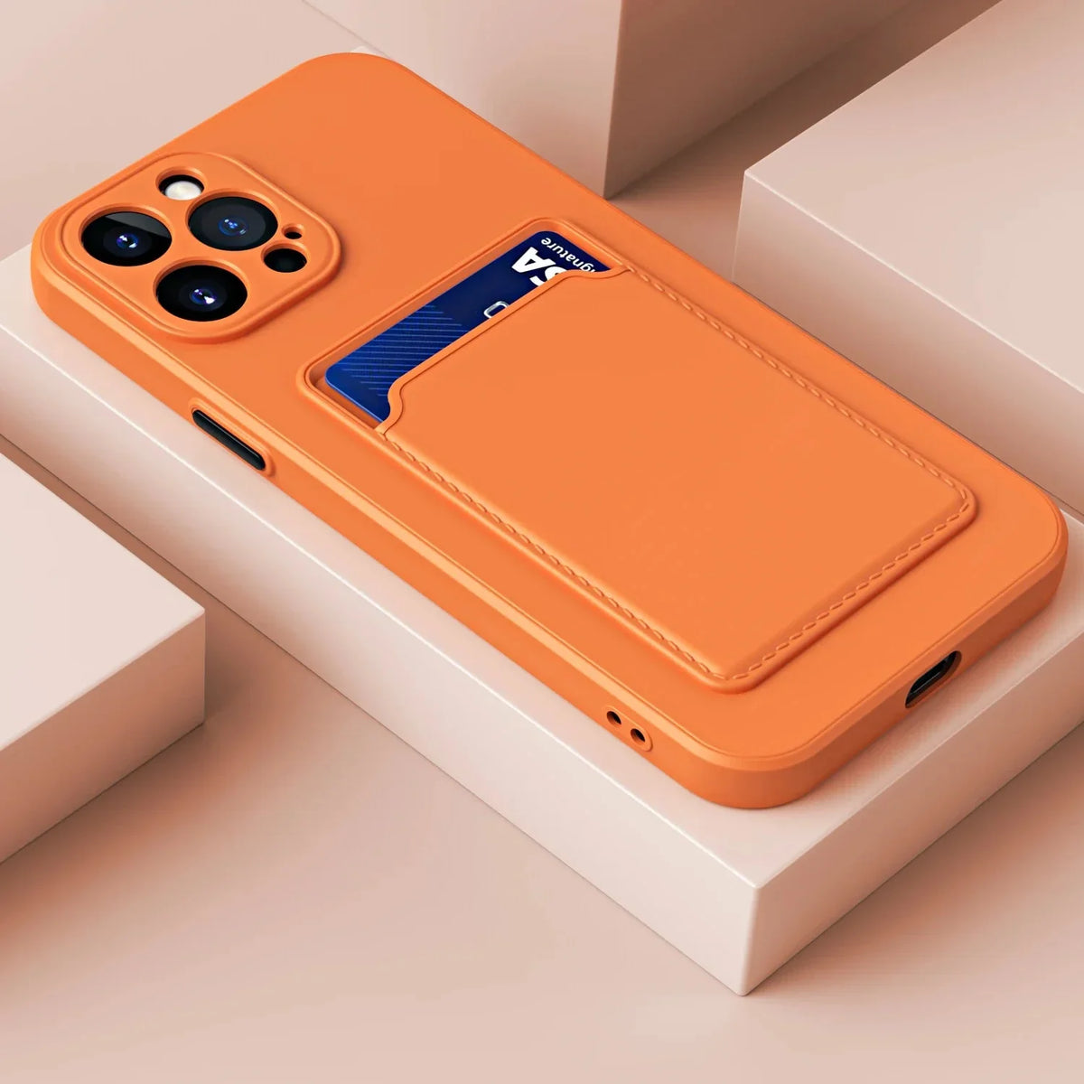 Siliconen iPhone Hoesje met Kaarthouder Contrasterende Knoppen Geïntegreerde Camerabescherming Stijlvol