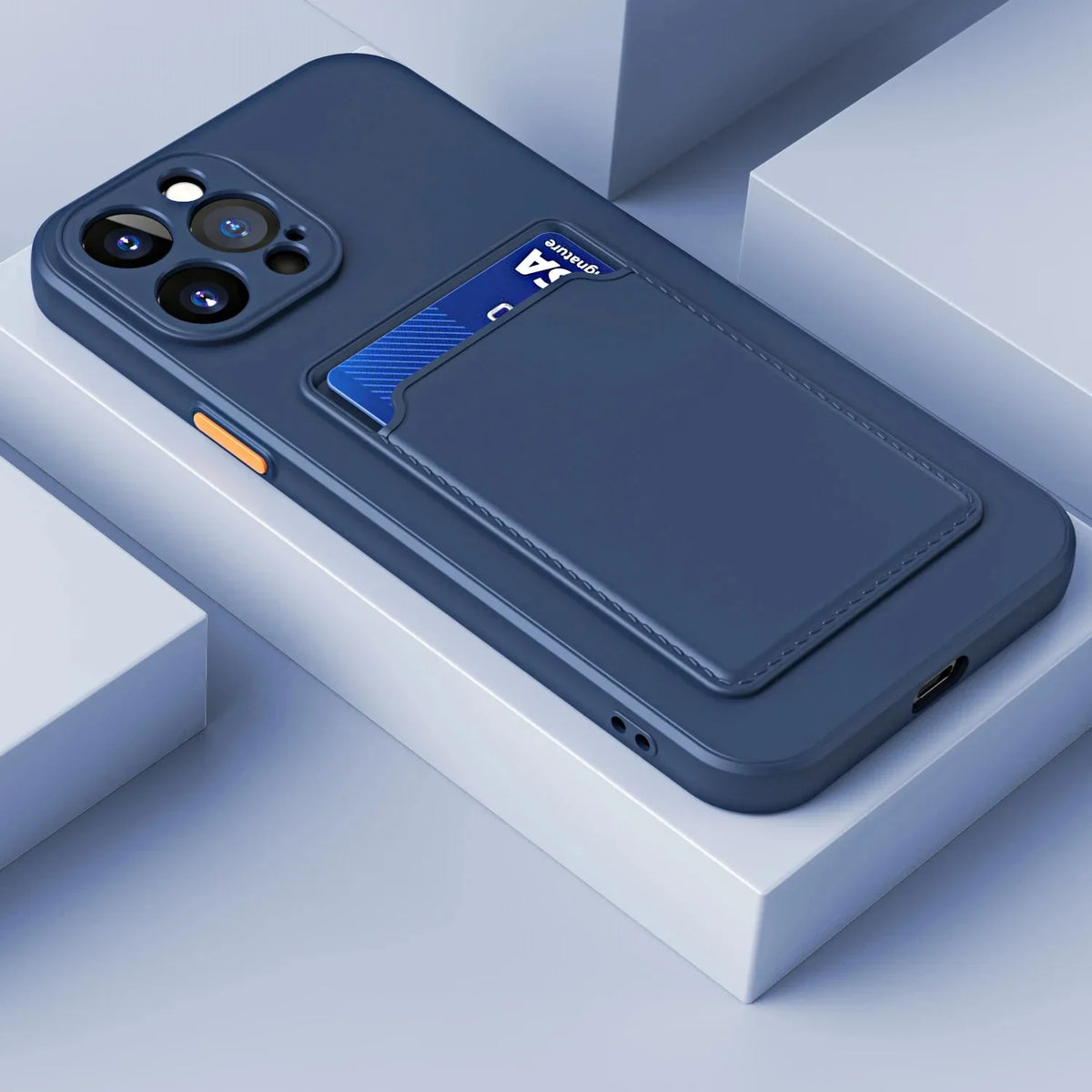 Siliconen iPhone Hoesje met Kaarthouder Contrasterende Knoppen Geïntegreerde Camerabescherming Stijlvol