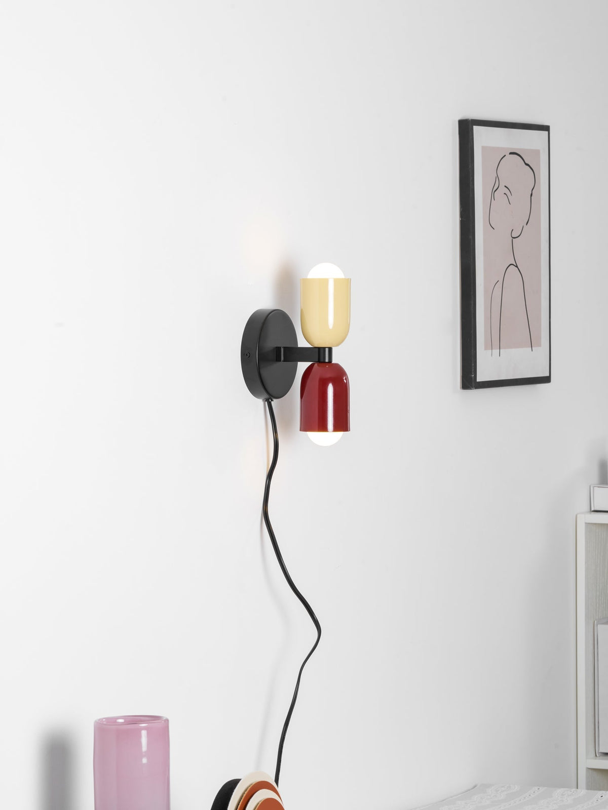 Dubbele Wandlamp met Stekker Lichtrichting Boven en Beneden Metalen Armatuur Gekleurde Kap E26 / E27 Fitting