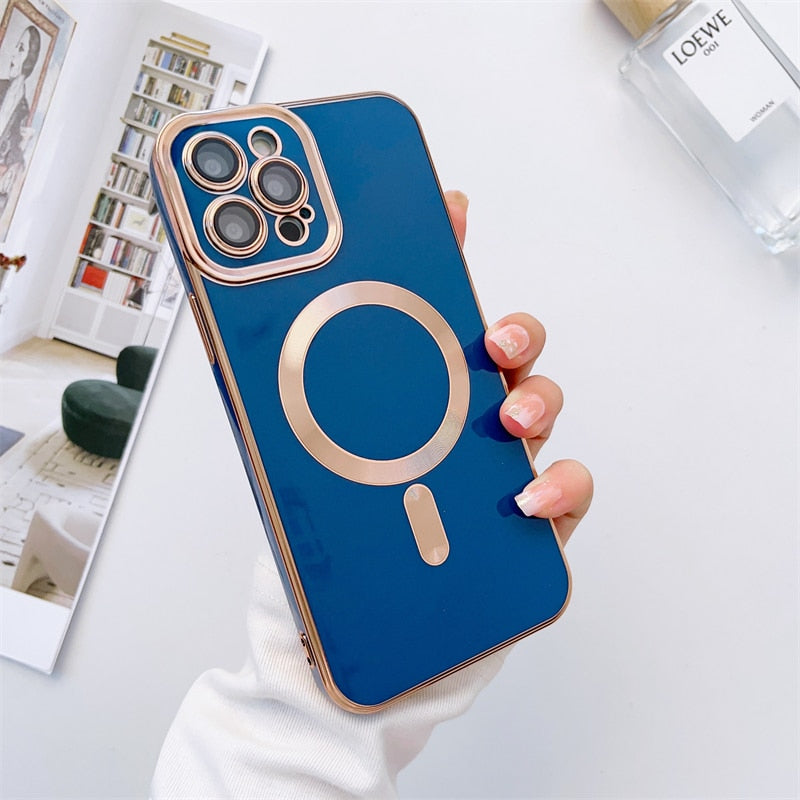 iPhone Hoesje met Cameralensbescherming en Magnetische Laadring Siliconen Beschermhoes voor iPhone 14 15 16 17