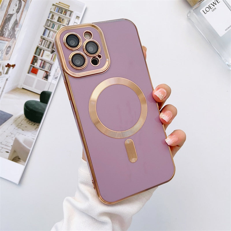 iPhone Hoesje met Cameralensbescherming en Magnetische Laadring Siliconen Beschermhoes voor iPhone 14 15 16 17