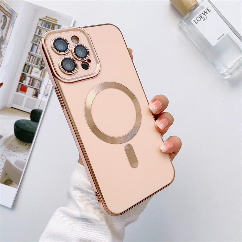 iPhone Hoesje met Cameralensbescherming en Magnetische Laadring Siliconen Beschermhoes voor iPhone 14 15 16 17