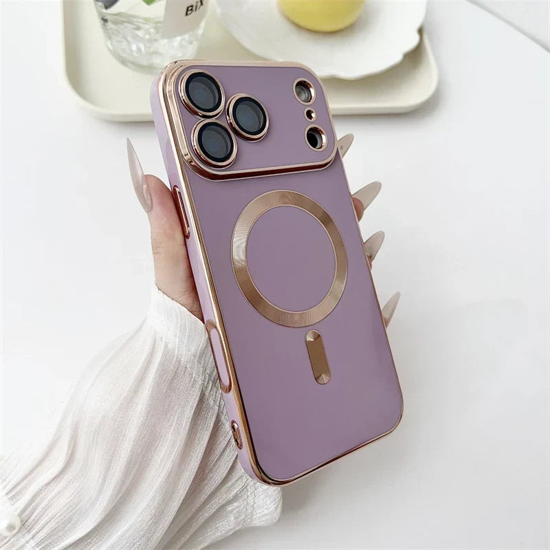 iPhone Hoesje met Cameralensbescherming en Magnetische Laadring Siliconen Beschermhoes voor iPhone 14 15 16 17