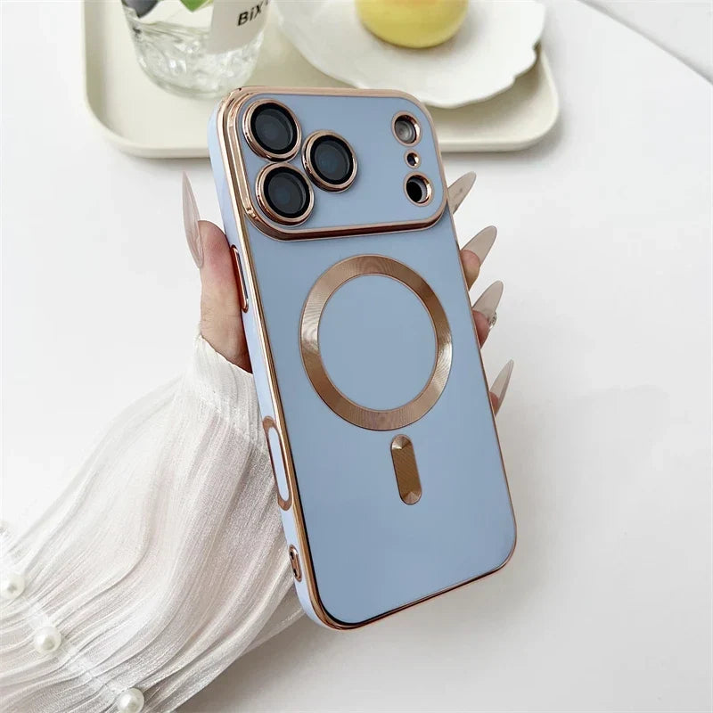 iPhone Hoesje met Cameralensbescherming en Magnetische Laadring Siliconen Beschermhoes voor iPhone 14 15 16 17
