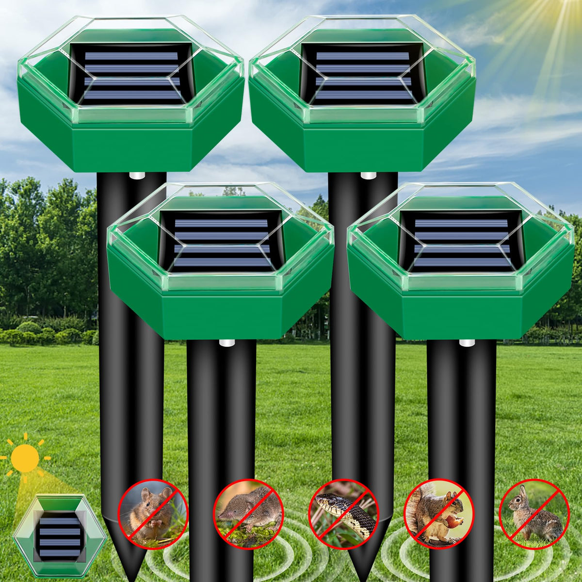 Ultrasone Mollenverjager op Zonne-energie 4 Stuks Tuinbescherming Diervriendelijk Waterdicht IP65 voor Tuin