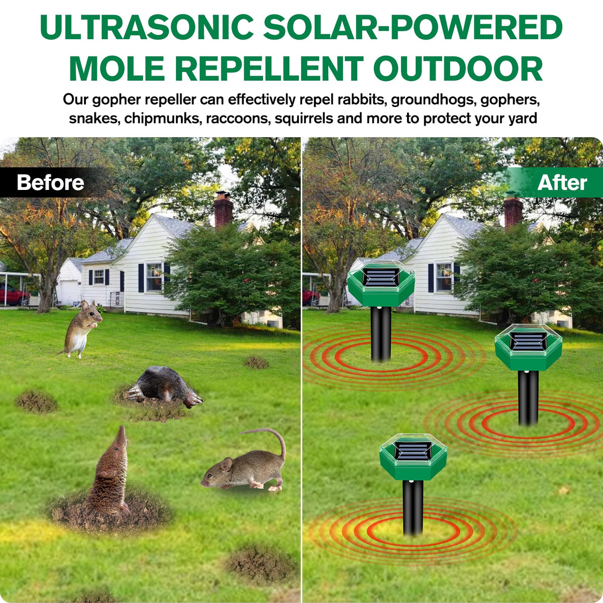 Ultrasone Mollenverjager op Zonne-energie 4 Stuks Tuinbescherming Diervriendelijk Waterdicht IP65 voor Tuin