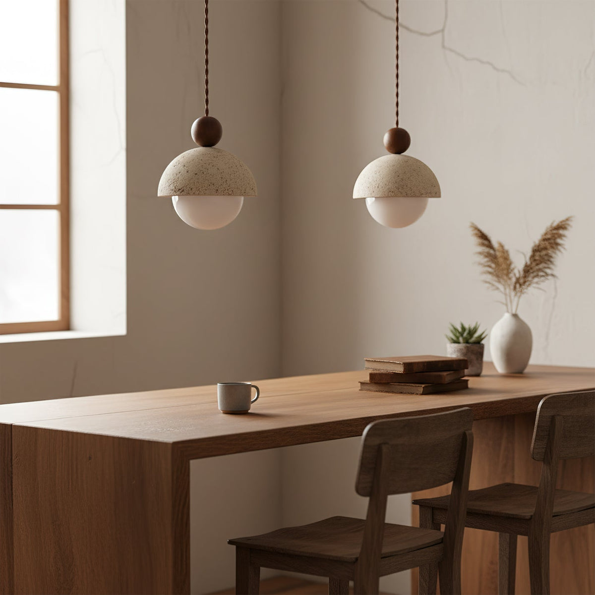 Design Hanglamp van Travertin en Glas - Moderne Verlichting met Warm Licht