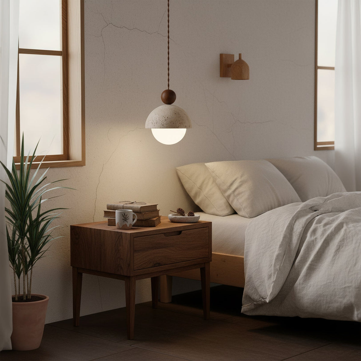 Design Hanglamp van Travertin en Glas - Moderne Verlichting met Warm Licht