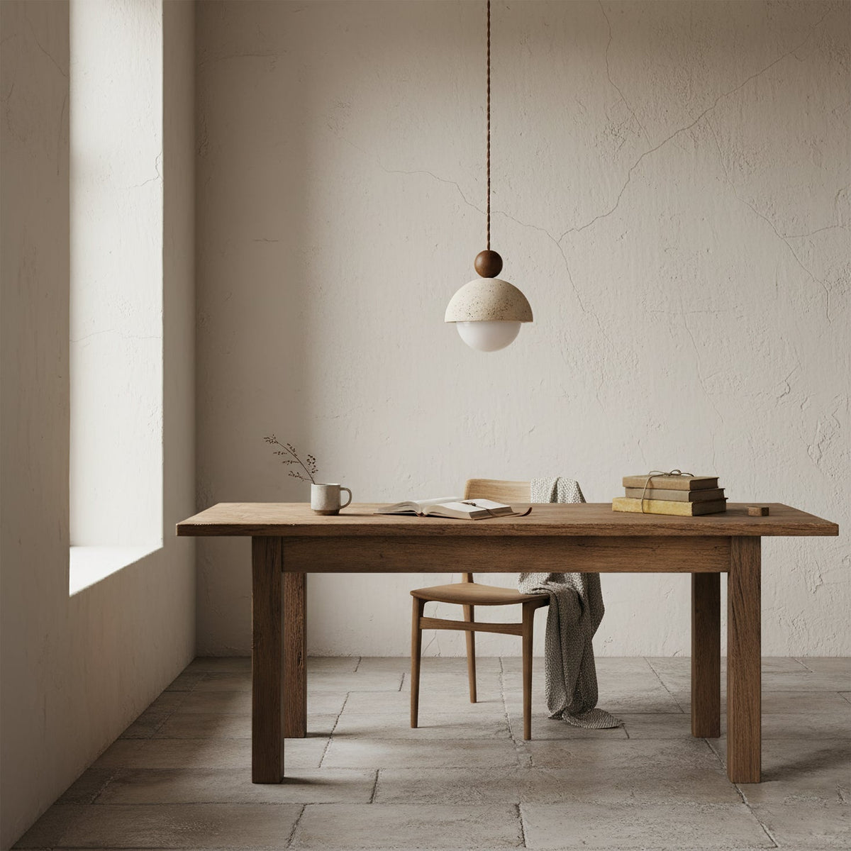 Design Hanglamp van Travertin en Glas - Moderne Verlichting met Warm Licht