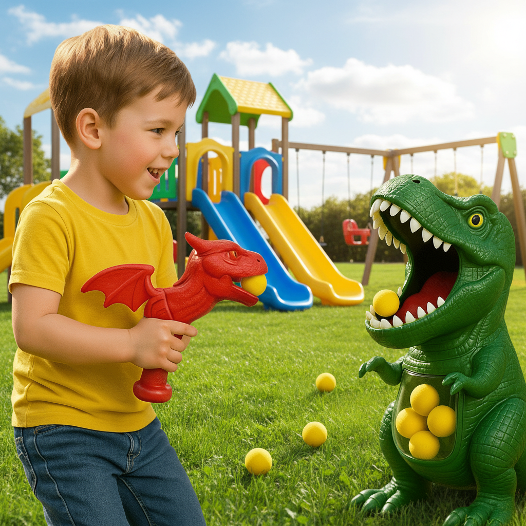 Dinosaurus Schietspel voor Kinderen met Zachte Schuimballen en Doelbord | Actief Binnen- en Buitenspeelgoed voor Hand-Oog Coördinatie