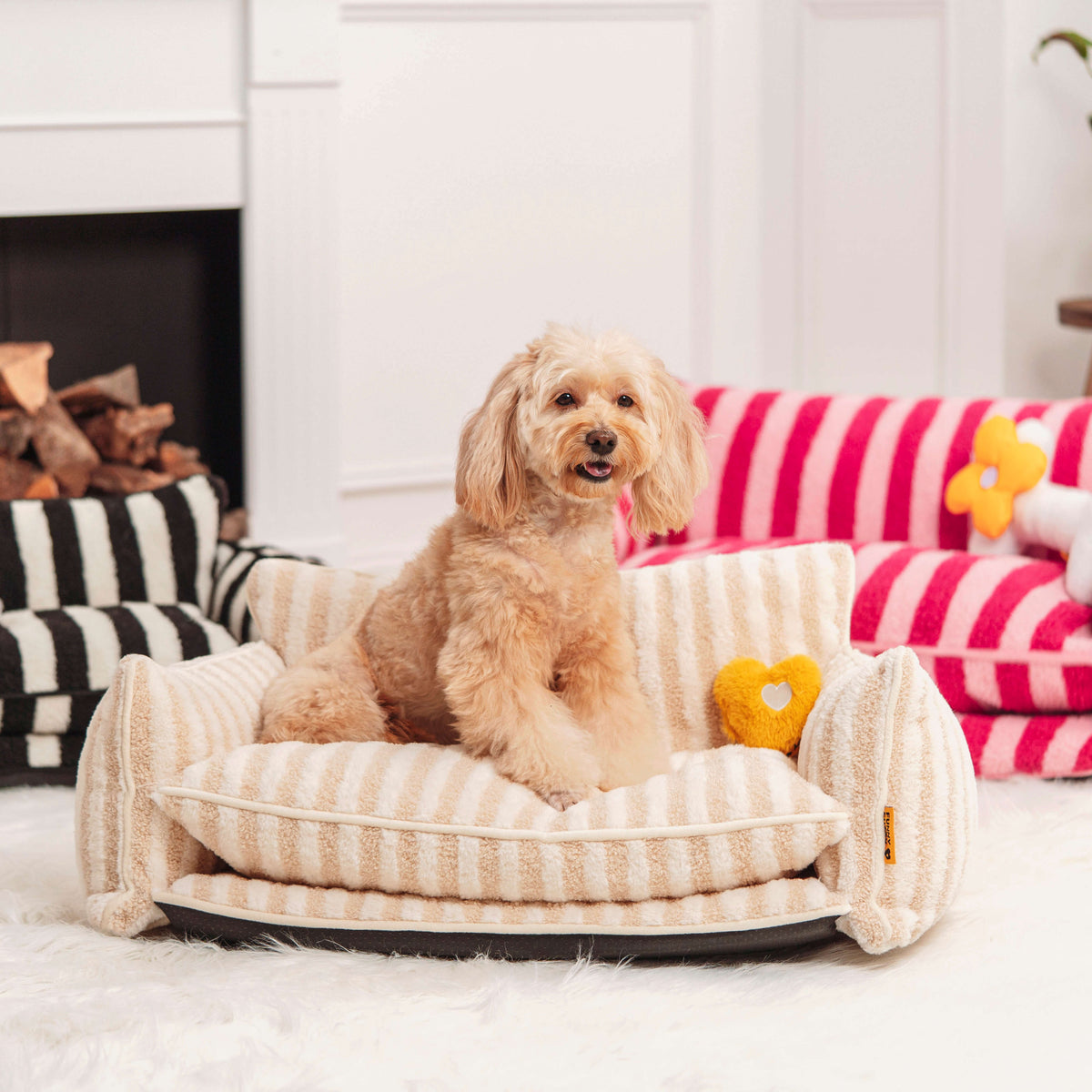 Gestreepte Pluche Hondenbed Tweelaags Kunstlam Warm Afneembaar Beige Roze Zwart M L XL 2XL Huisdier Comfort
