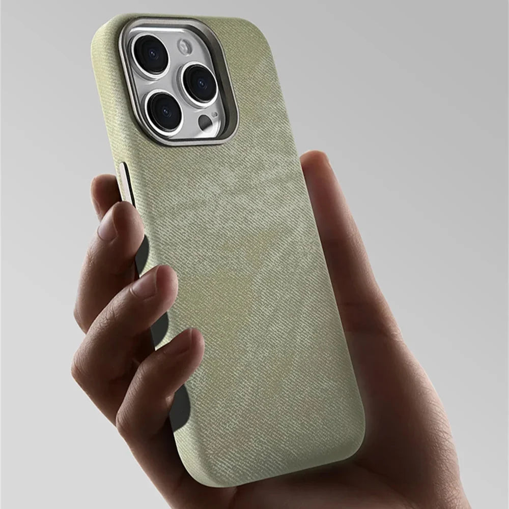 Polyester iPhone Hoesje met Denim-Look voor 13 tot 17 Draadloos Laden Compatibel Stevige Bescherming