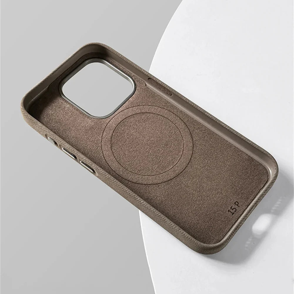 Polyester iPhone Hoesje met Denim-Look voor 13 tot 17 Draadloos Laden Compatibel Stevige Bescherming